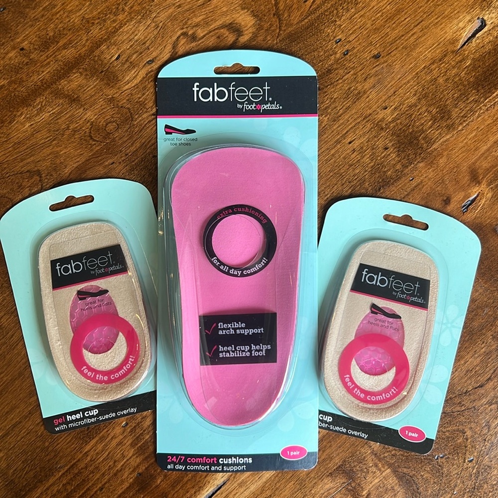 Foot Petals Fab Feet Heel Cup Cushion Arch Support Shoe Inserts Set of 3
